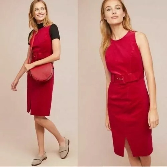 Adria Moss Anthropologie Red Corduroy Dress Sz 8 - Picture 1 of 9
